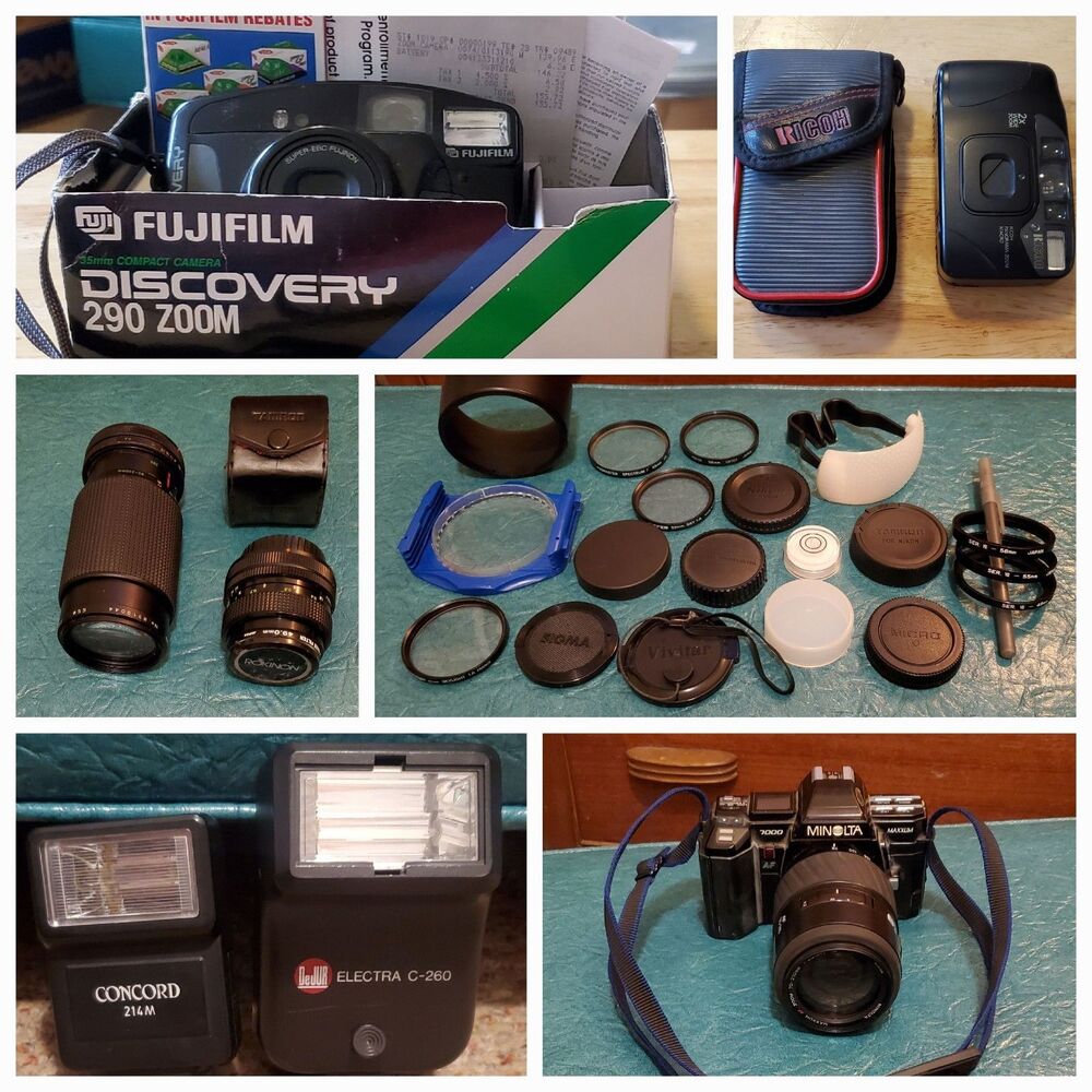 LOT Film Camera & Accessories: Lenses Flashes Filters Mixed Brands All Untested